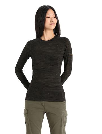 Black / Clove Icebreaker Merino 200 Oasis Long Sleeve Crewe Ski Tracks Women's Base Layers | AU 1824QMAZ